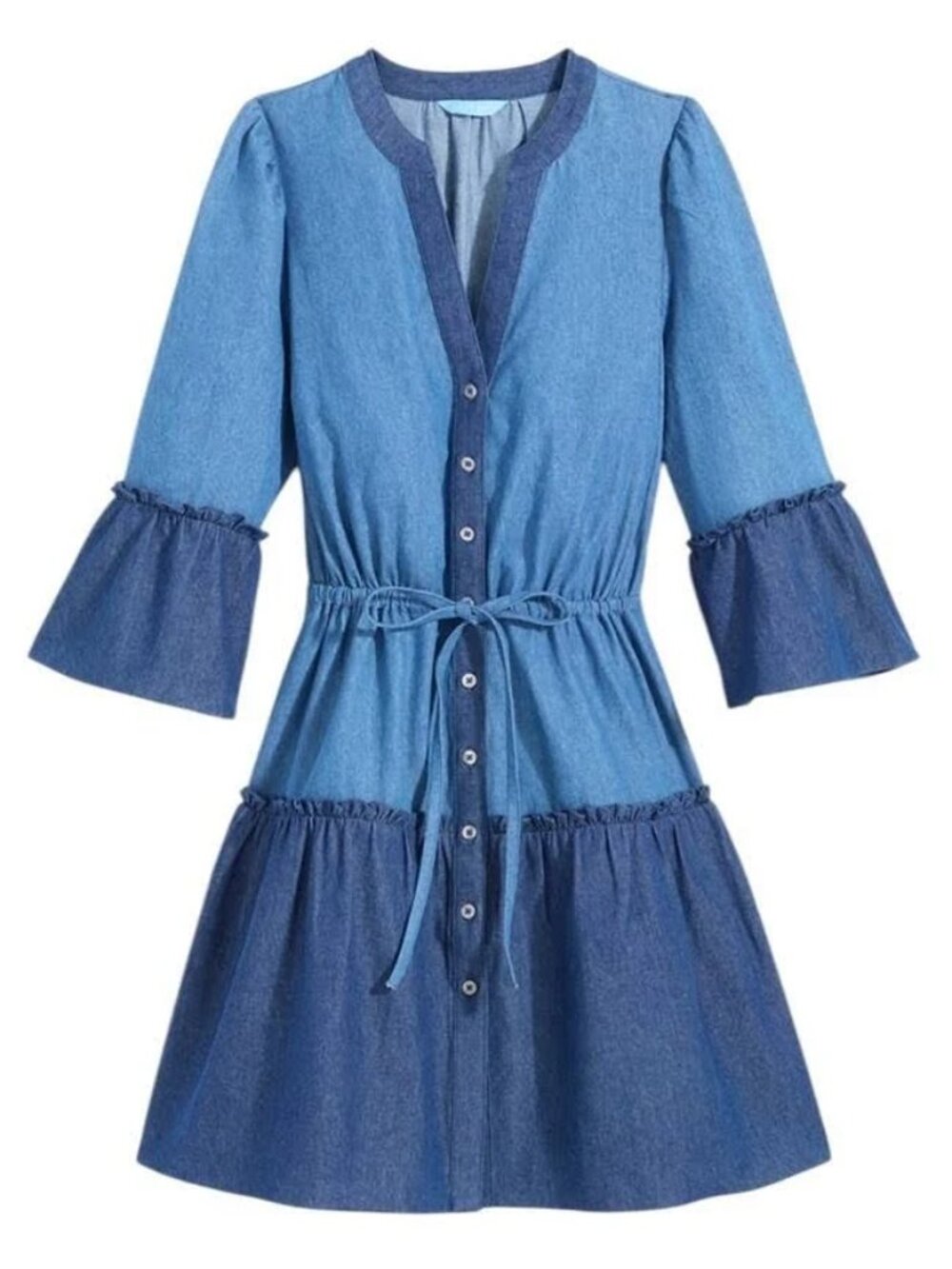 NWT Draper James Avery Shirtdress Chambray Medium Wash Bell Sleeve Tie Waist XS - Picture 4 of 5